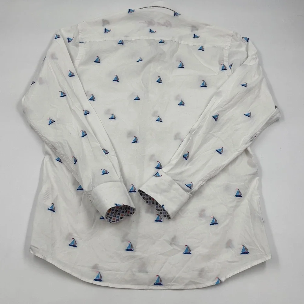 Robert Graham Boy's XL 18-20 Sailboat Button Down White Nautical Shirt